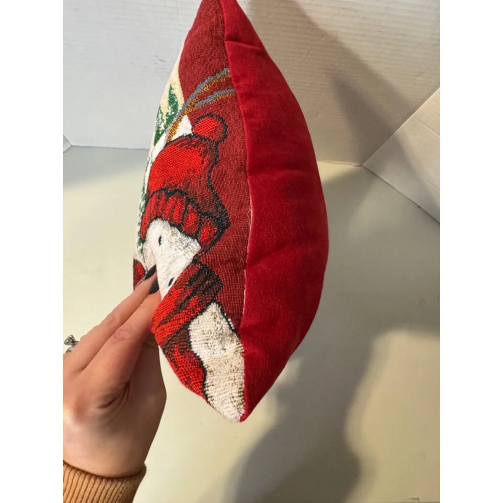Snowman Christmas Pillow, Red & White